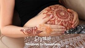  Presentation with henna tattoo - Beautiful PPT layouts featuring young pregnant woman with henna tattoo on belly sitting on sofa in the room backdrop and a coral colored foreground
