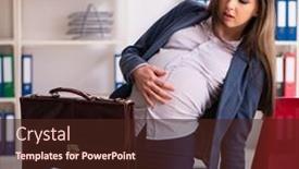  Presentation with pregnant woman - PPT theme featuring young-pregnant-woman-working background and a wine colored foreground