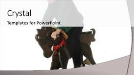  Presentation with horse riding - PPT layouts with young preschooler dressed up for christmas riding his gift -- a wooden rocking horse on a white background background and a white colored foreground