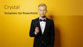  Presentation with microphone - Amazing presentation theme having young-presenter-with-microphone backdrop and a yellow colored foreground