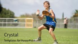  Presentation with sports softball - Cool new slide set with young preteen boy playing softball backdrop and a yellow colored foreground