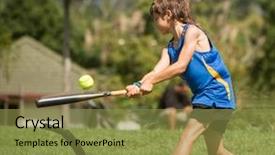  Presentation with sports softball - Beautiful slide set featuring young preteen boy playing softball backdrop and a gold colored foreground