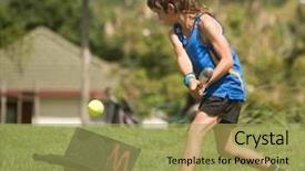  Presentation with softball - Slide set having young preteen boy playing softball background and a yellow colored foreground