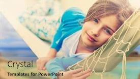  Presentation with crete island - Beautiful PPT theme featuring young-pretty-amazing-cheerful-girl backdrop and a coral colored foreground