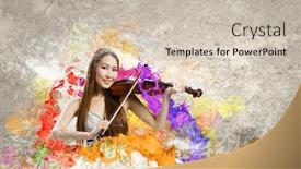  Presentation with talent - Presentation having young pretty asian woman playing violin young talent background and a soft green colored foreground