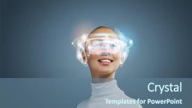  Presentation with hologram - Slide deck enhanced with young pretty asian woman touching digital hologram background and a ocean colored foreground