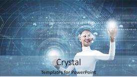  Presentation with hologram - PPT layouts having young pretty asian woman touching digital hologram background and a light blue colored foreground