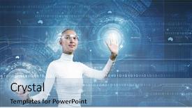  Presentation with hologram - Audience pleasing theme consisting of young pretty asian woman touching digital hologram backdrop and a light blue colored foreground