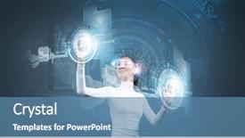  Presentation with hologram - Audience pleasing presentation theme consisting of young pretty asian woman touching digital hologram backdrop and a teal colored foreground