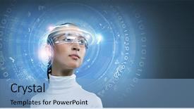  Presentation with hologram - Slides consisting of young pretty asian woman touching digital hologram background and a light blue colored foreground