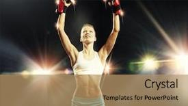  Presentation with boxing woman and a tawny - Amazing PPT layouts having young pretty boxer woman standing backdrop and a  colored foreground