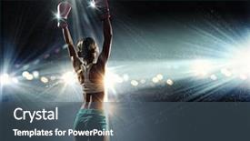  Presentation with woman sport - Cool new slide deck with boxing sport - young pretty boxer woman standing backdrop and a ocean colored foreground