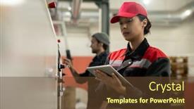  Presentation with industrial engineer - Slides having young-pretty-brunette-female-engineer background and a tawny brown colored foreground