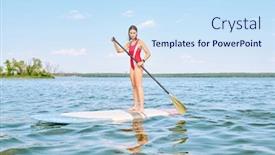  Presentation with red - Beautiful slide deck featuring young-pretty-brunette-sportswoman backdrop and a sky blue colored foreground