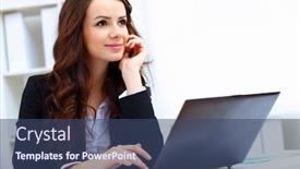  Presentation with notebook - Slide set having young-pretty-business-woman background and a ocean colored foreground