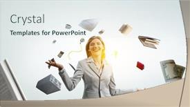  Presentation with juggling - Slide deck consisting of young-pretty-businesswoman-juggling background and a sky blue colored foreground