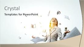  Presentation with juggling - Slide deck enhanced with young-pretty-businesswoman-juggling background and a cool aqua colored foreground