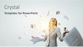  Presentation with juggling - Theme consisting of young-pretty-businesswoman-juggling background and a white colored foreground