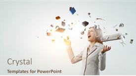  Presentation with juggling - Slide deck with young-pretty-businesswoman-juggling background and a  colored foreground