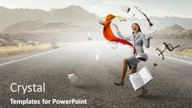  Presentation with juggling - Presentation featuring young-pretty-businesswoman-juggling background and a gray colored foreground