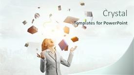  Presentation with juggling - Theme having young-pretty-businesswoman-juggling background and a sky blue colored foreground