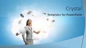  Presentation with juggling - Presentation theme having young-pretty-businesswoman-juggling background and a light blue colored foreground