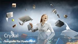  Presentation with juggling - PPT theme consisting of young-pretty-businesswoman-juggling background and a  colored foreground