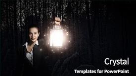  Presentation with lantern - Presentation theme featuring young pretty businesswoman with lantern in darkness background and a black colored foreground