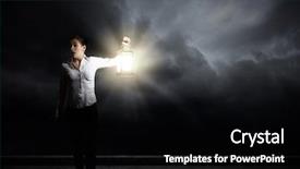  Presentation with lantern - Presentation theme enhanced with young pretty businesswoman with lantern in darkness background and a black colored foreground