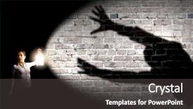  Presentation with lantern - PPT theme consisting of young pretty businesswoman with lantern in darkness background and a dark gray colored foreground