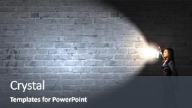  Presentation with lantern - Colorful theme enhanced with young pretty businesswoman with lantern in darkness backdrop and a gray colored foreground