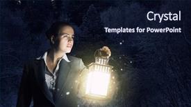  Presentation with lantern - Presentation enhanced with young pretty businesswoman with lantern in darkness background and a wine colored foreground