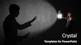  Presentation with lantern - PPT layouts consisting of young pretty businesswoman with lantern in darkness background and a black colored foreground
