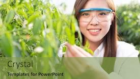  Presentation with agronomist - Presentation theme with young pretty chinese woman agronomist working in green house background and a tawny brown colored foreground