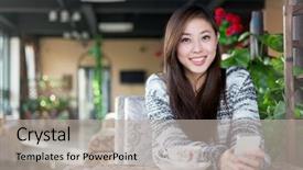  Presentation with modern chinese - Audience pleasing slide deck consisting of young pretty chinese woman sitting backdrop and a light gray colored foreground