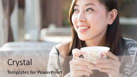  Presentation with modern chinese - Colorful presentation design enhanced with young pretty chinese woman sitting backdrop and a mint green colored foreground