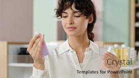  Presentation with self care - Presentation consisting of young-pretty-customer-looking background and a  colored foreground