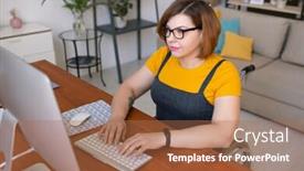  Presentation with wheelchair - Presentation with young-pretty-female-in-casualwear background and a coral colored foreground