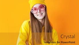  Presentation with teen girl - Slide deck featuring young-pretty-female-standing-isolated background and a  colored foreground