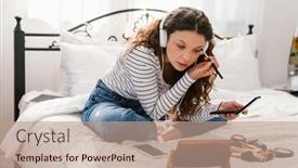  Presentation with pretty girl - Slides consisting of young-pretty-girl-in-headphones background and a  colored foreground