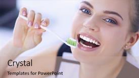  Presentation with oral hygiene - Slides enhanced with young pretty girl maintaining oral background and a  colored foreground