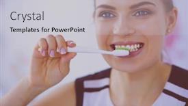  Presentation with oral hygiene - Cool new PPT layouts with young-pretty-girl-maintaining-oral backdrop and a light gray colored foreground