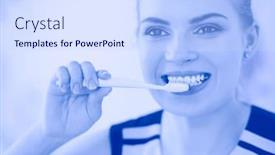 Presentation with oral hygiene - Audience pleasing slide deck consisting of young-pretty-girl-maintaining-oral backdrop and a sky blue colored foreground
