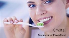  Presentation with oral hygiene - Theme having young-pretty-girl-maintaining-oral background and a coral colored foreground