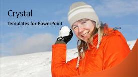  Presentation with pretty girl - Presentation theme consisting of young-pretty-girl-playing-snowball background and a light blue colored foreground