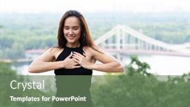  Presentation with pretty girl - Beautiful PPT layouts featuring young-pretty-girl-with-hands backdrop and a ocean colored foreground