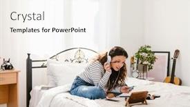  Presentation with pretty girl - Slide deck featuring young-pretty-joyful-girl background and a  colored foreground