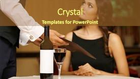  Presentation with restaurant waiter - Colorful theme enhanced with young pretty lady at the restaurant waiter takes menu backdrop and a tawny brown colored foreground