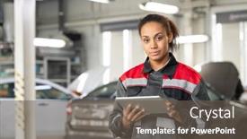  Presentation with race car - PPT theme featuring young-pretty-mixed-race-car background and a dark gray colored foreground