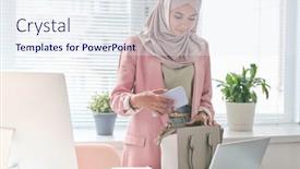  Presentation with smart home - PPT layouts enhanced with young-pretty-muslim-female-office background and a sky blue colored foreground